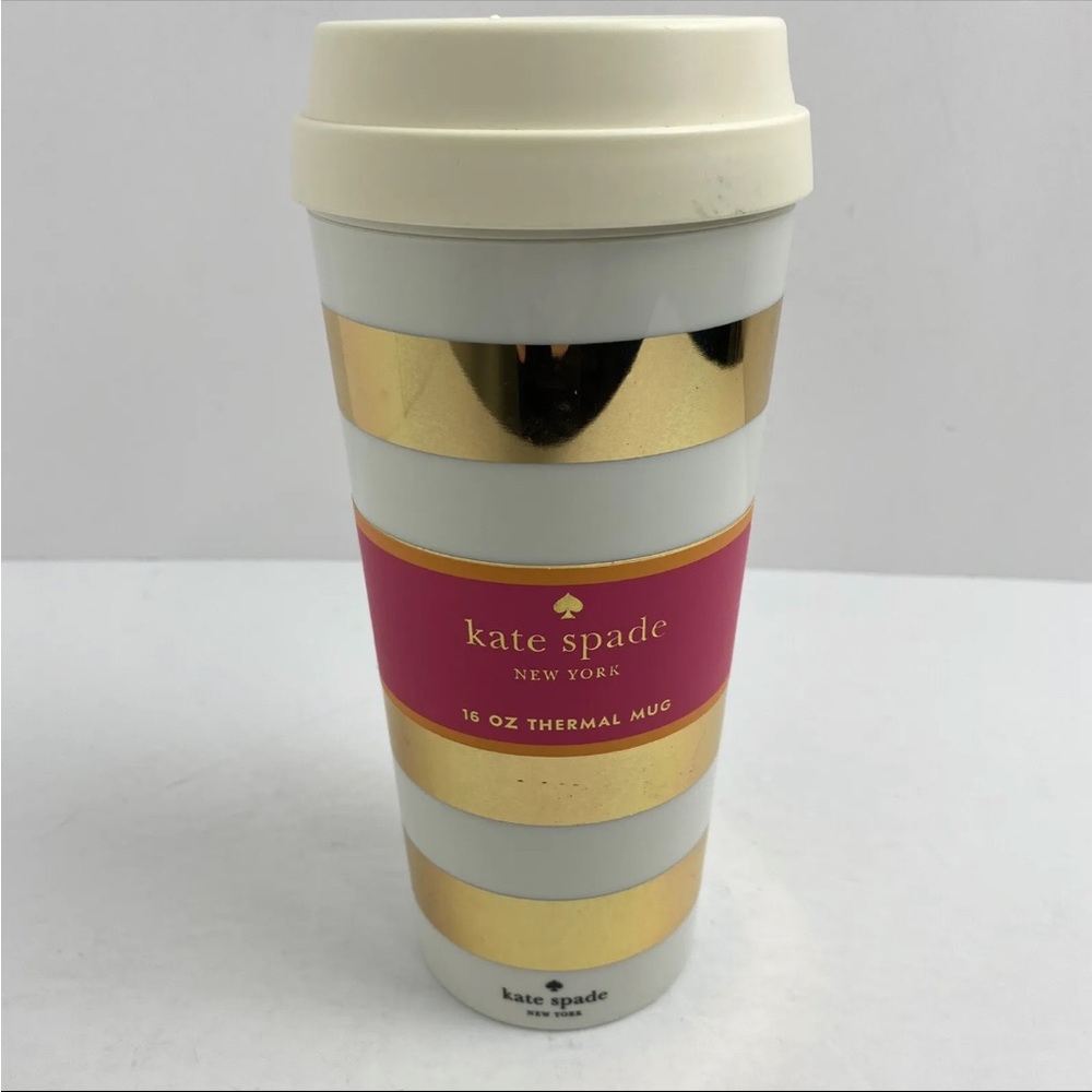 Kate Spade White Gold Striped 16oz. Thermal Mug